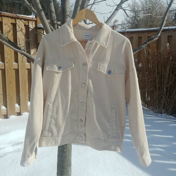 Cream corduroy button down shirt jacket Medium - Picture 2 of 11
